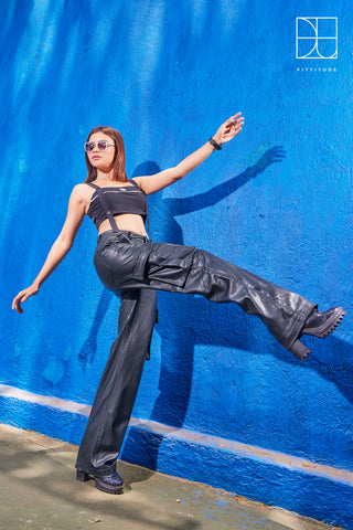 Noir Button Crop Top